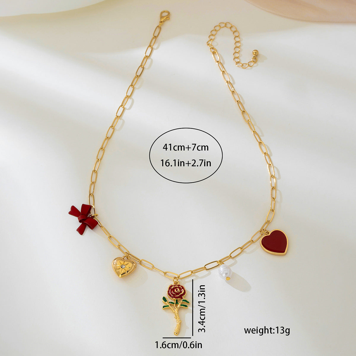 Wholesale metal red love artificial pearl bow necklace